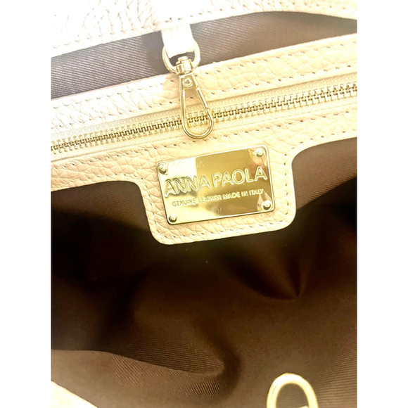 NWOT Anna Paola Italian Pebble Leather / Suede Bag Purse Beige ui - Picture 5 of 9